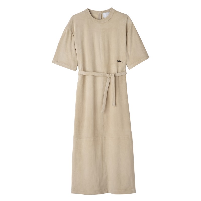 Linen Longchamp Leather long dress - Leather Women Dresses & Skirts | 893526TWC