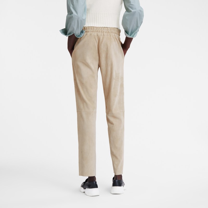 Linen Longchamp Leather straight pants - Leather Women Trousers & shorts | 764025VLE