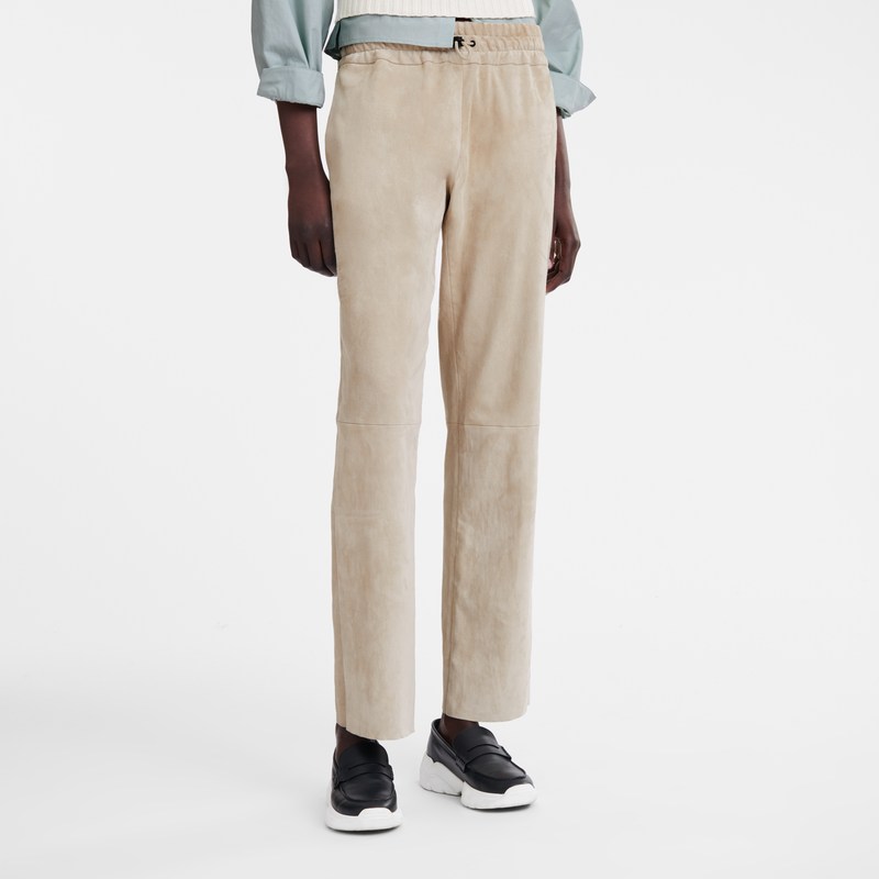 Linen Longchamp Leather straight pants - Leather Women Trousers & shorts | 764025VLE