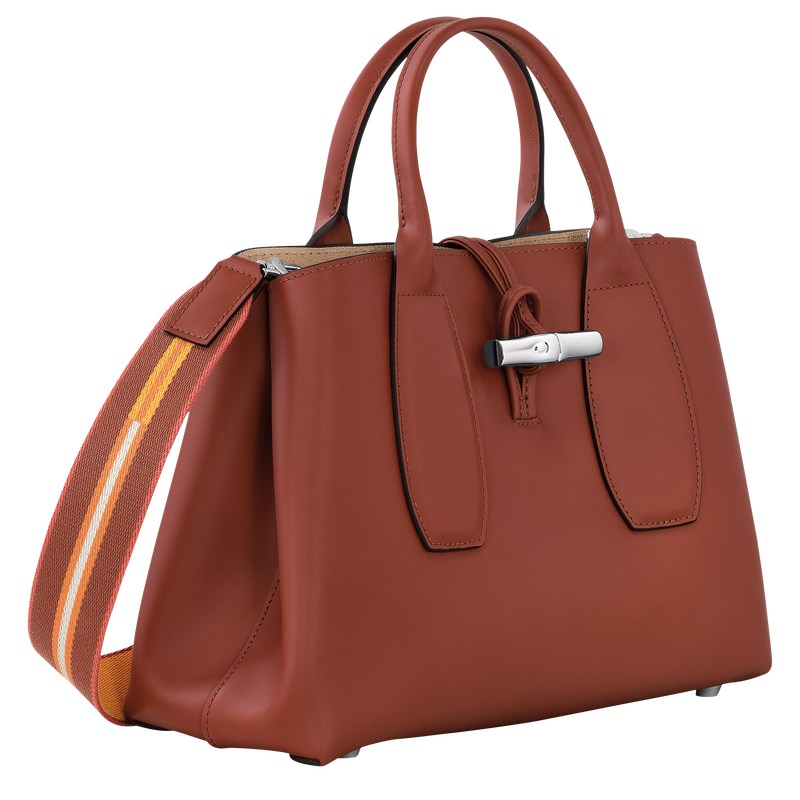 Mahogany Longchamp Le Roseau M - Leather Women Handbags | 705892CNS