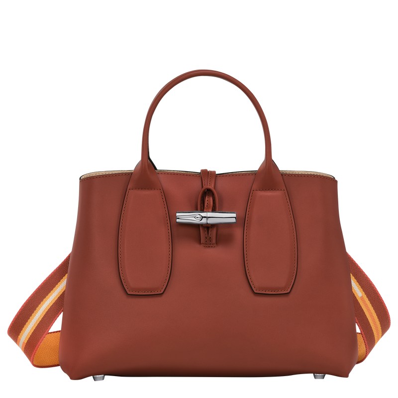 Mahogany Longchamp Le Roseau M - Leather Women Handbags | 705892CNS