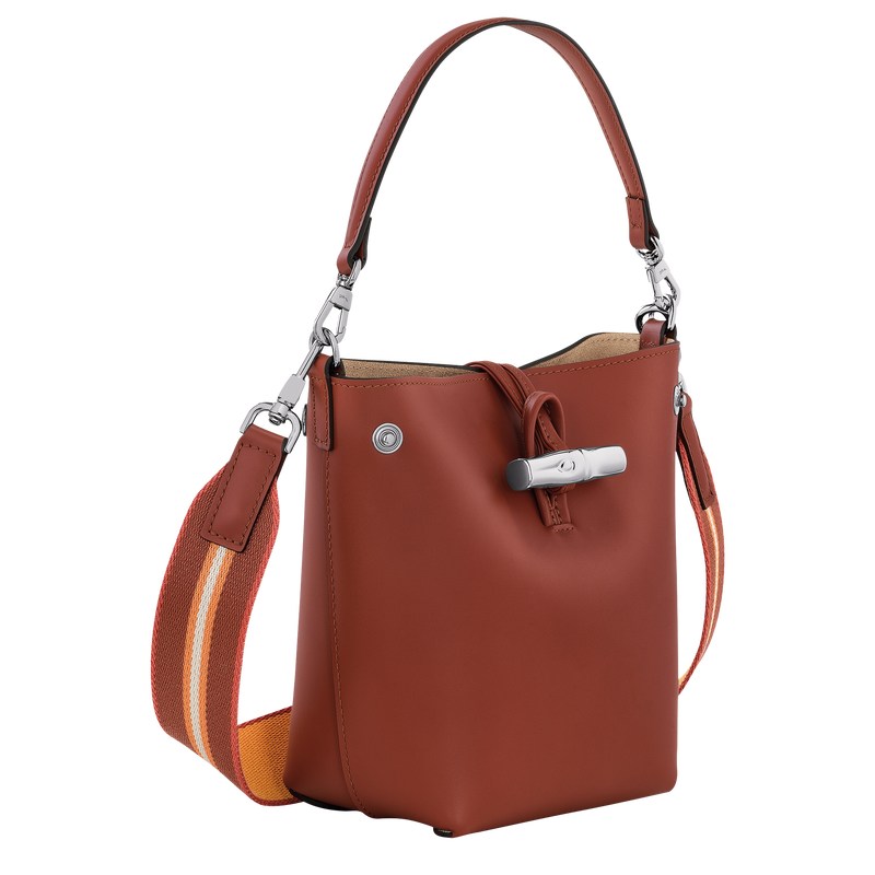 Mahogany Longchamp Le Roseau XS Bucket bag - Leather Women Crossbody bags | 937258TYE