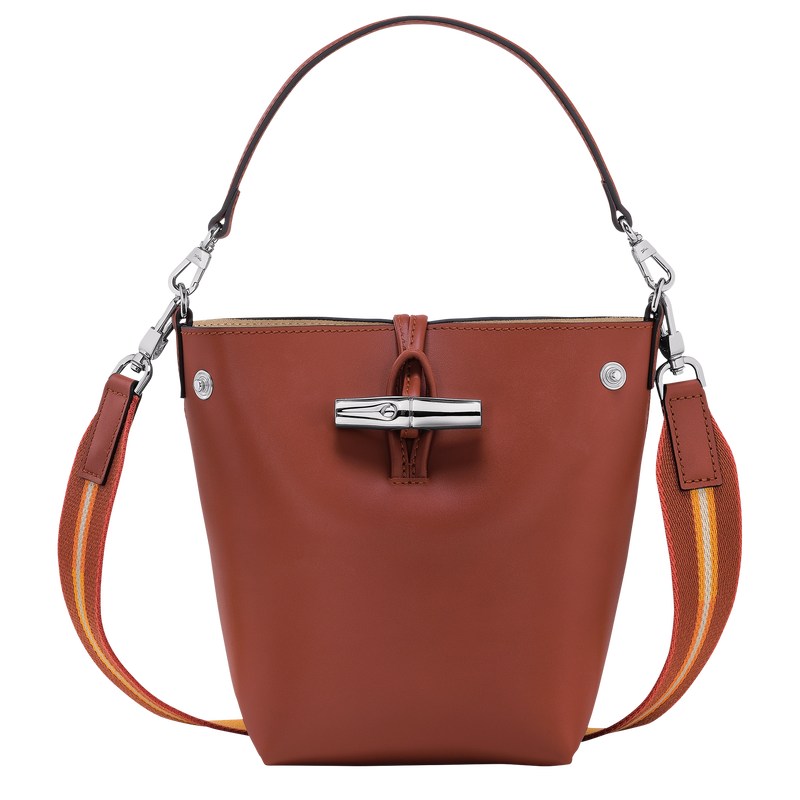 Mahogany Longchamp Le Roseau XS Bucket bag - Leather Women Crossbody bags | 937258TYE