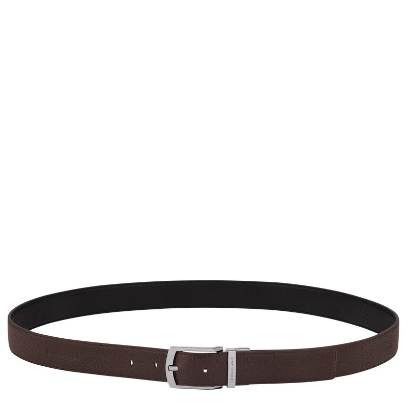 Mocha/Black Longchamp Le Foulonné - Leather Men Belts | 370812KUY