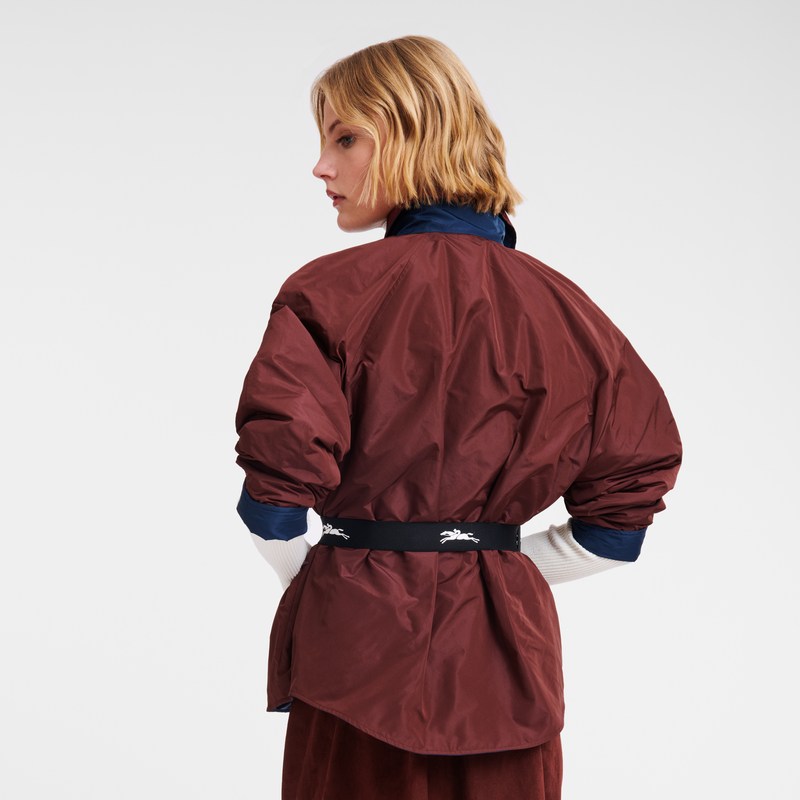 Navy/Burgundy Longchamp Padded blouson - Technical taffeta Women Coats & Jackets | 018537BGY