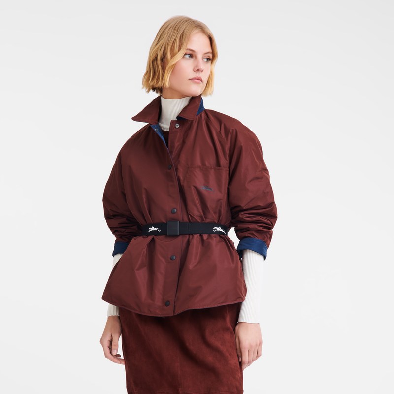 Navy/Burgundy Longchamp Padded blouson - Technical taffeta Women Coats & Jackets | 018537BGY