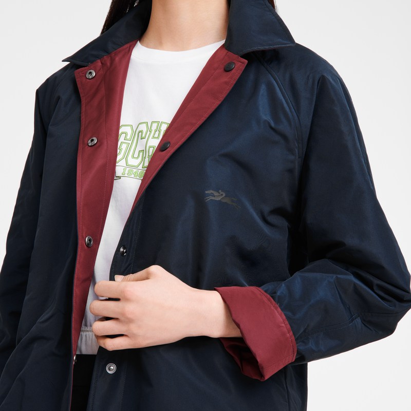 Navy/Burgundy Longchamp Padded blouson - Technical taffeta Women Coats & Jackets | 018537BGY