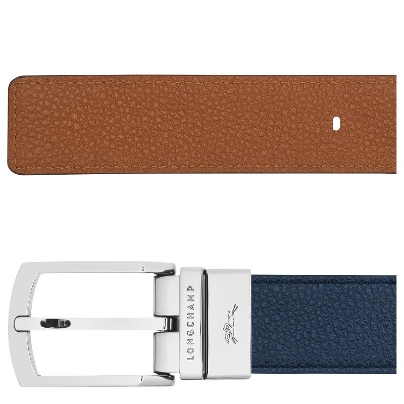 Navy/Caramel Longchamp Le Foulonné - Leather Men Belts | 401576LTN