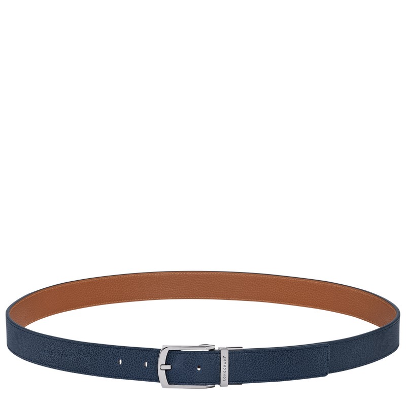 Navy/Caramel Longchamp Le Foulonné - Leather Men Belts | 401576LTN