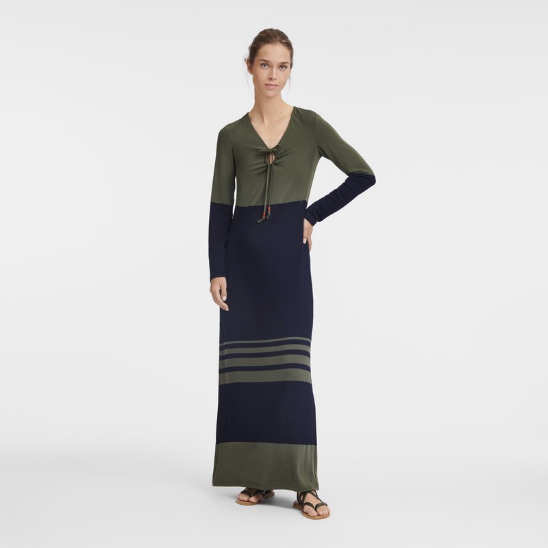 Navy/Khaki Longchamp Long dress - Jersey Women Dresses & Skirts | 839126SIT