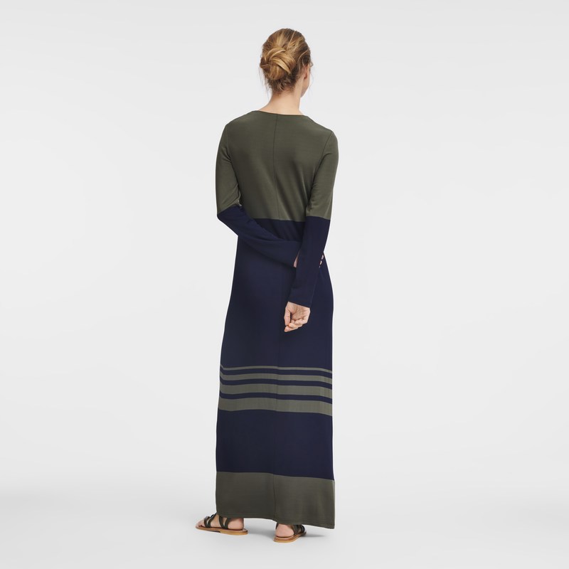 Navy/Khaki Longchamp Long dress - Jersey Women Dresses & Skirts | 839126SIT