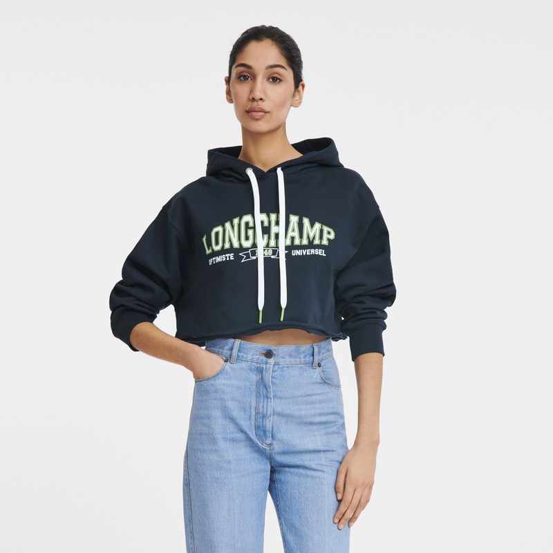 Navy Longchamp Hoodie - Jersey Women Tops & Blouses | 375821VHK