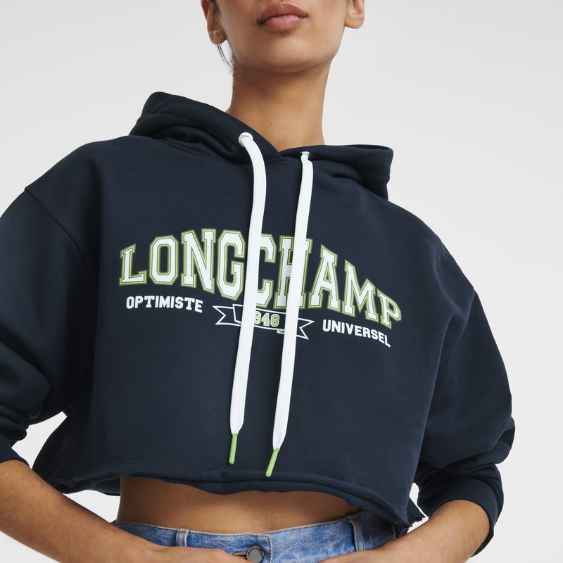 Navy Longchamp Hoodie - Jersey Women Tops & Blouses | 375821VHK