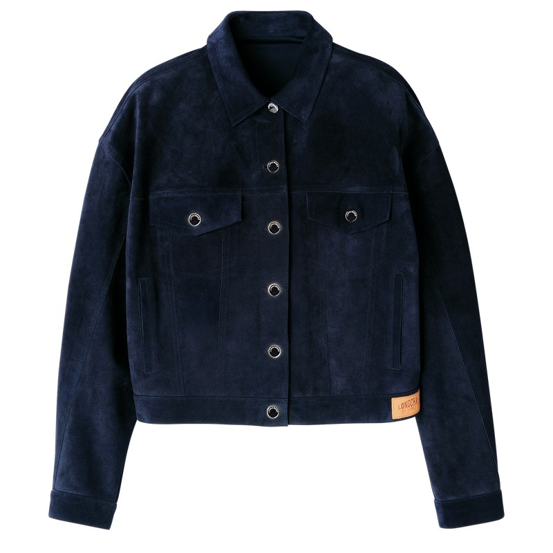 Navy Longchamp Jacket - Leather Women Coats & Jackets | 681524MIR