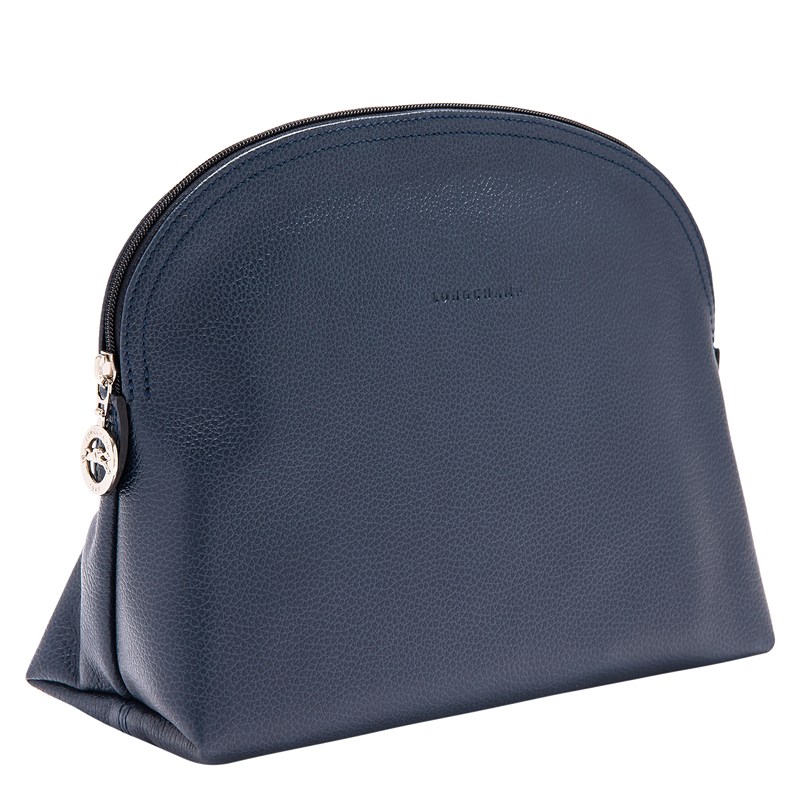 Navy Longchamp Le Foulonné - Leather Women Toiletry bags | 570123QMR