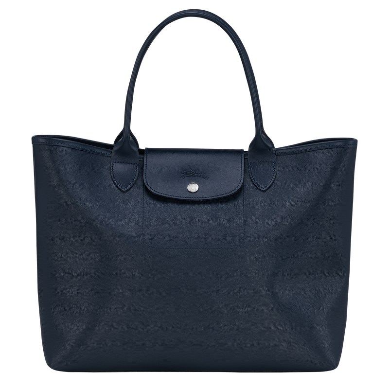 Navy Longchamp Le Pliage City L - Canvas Women Shoulder bags | 216589TUV