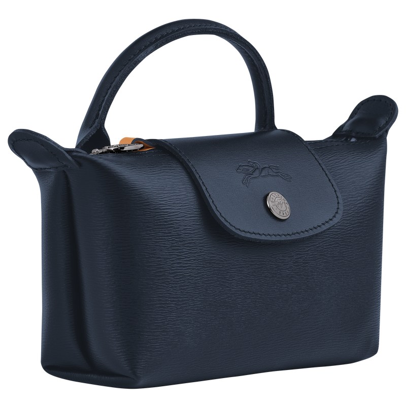 Navy Longchamp Le Pliage City Pouch with handle - Canvas Women Pouches & Cases | 513698SQV