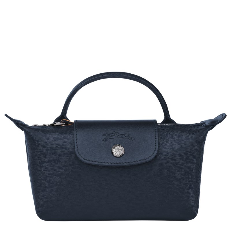 Navy Longchamp Le Pliage City Pouch with handle - Canvas Women Pouches & Cases | 513698SQV