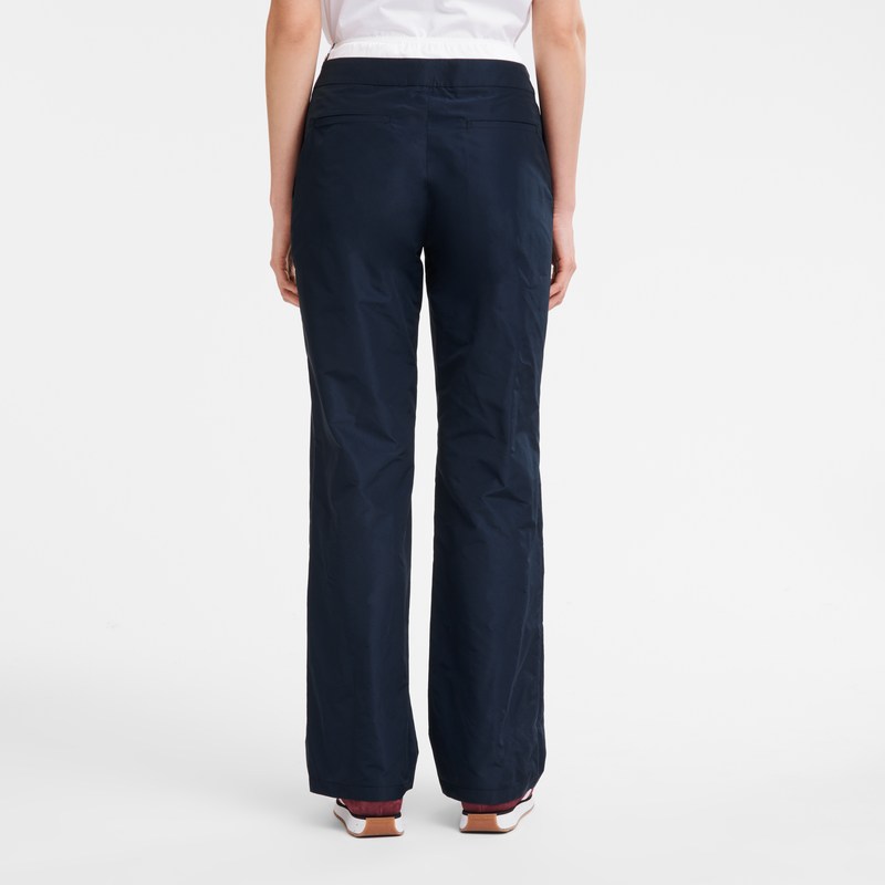 Navy Longchamp Straight pants with patch - Technical taffeta Women Trousers & shorts | 923701YXW