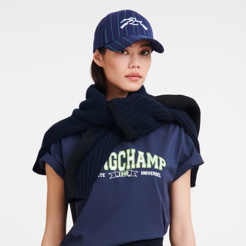 Navy Longchamp Striped cap - OTHER Women Caps & hats | 018269IOF