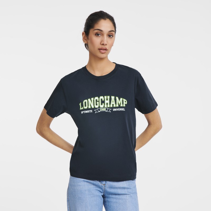 Navy Longchamp T-shirt - Jersey Women Tops & Blouses | 238590GHK