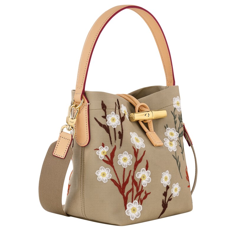 Oat Longchamp Le Roseau XS Bucket bag - Canvas Women Crossbody bags | 380145PQM