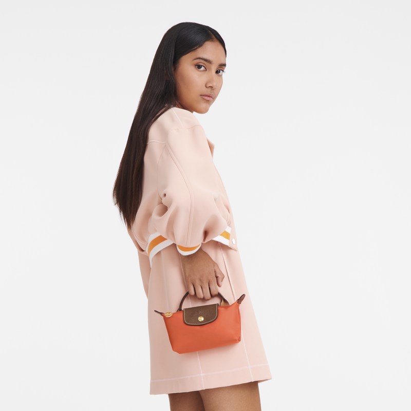 Orange Longchamp Le Pliage Original Pouch with handle - Recycled canvas Women Pouches & Cases | 375019HJC