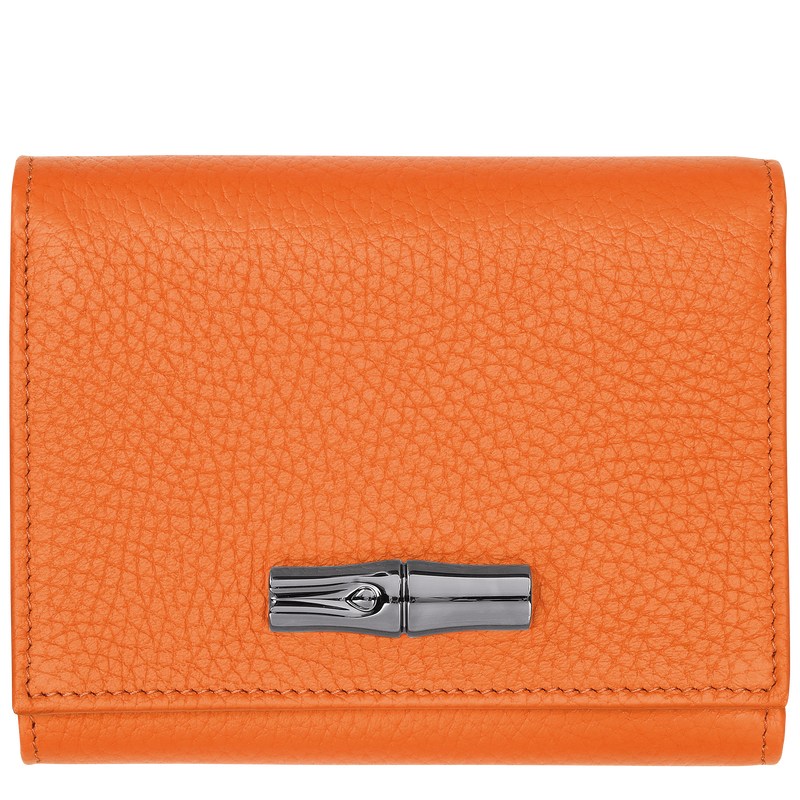 Orange Longchamp Le Roseau Essential - Leather Women Wallets | 560948DZJ