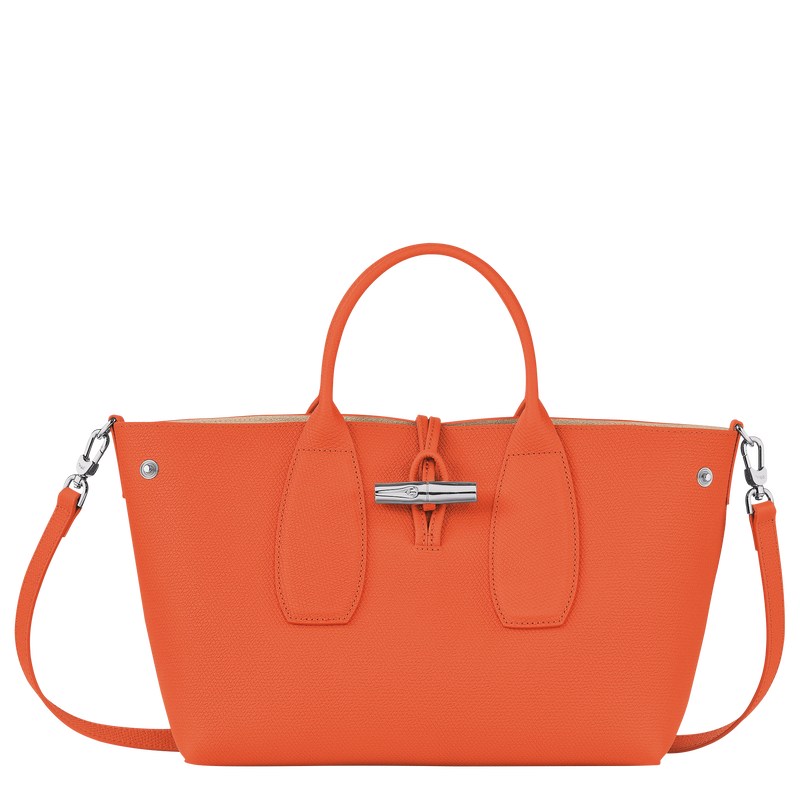 Orange Longchamp Le Roseau M - Leather Women Handbags | 961370PST