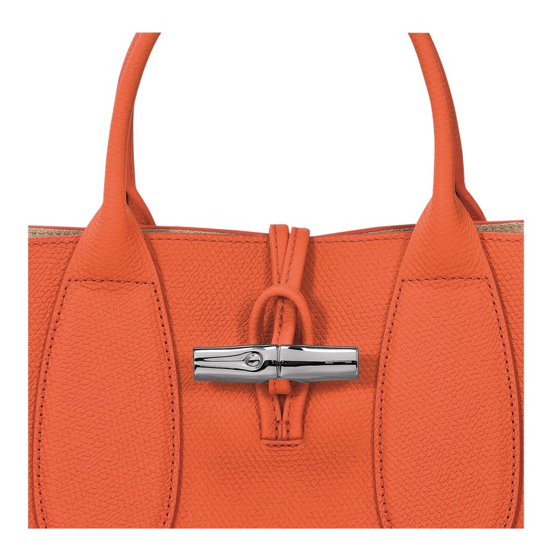 Orange Longchamp Le Roseau M - Leather Women Handbags | 961370PST