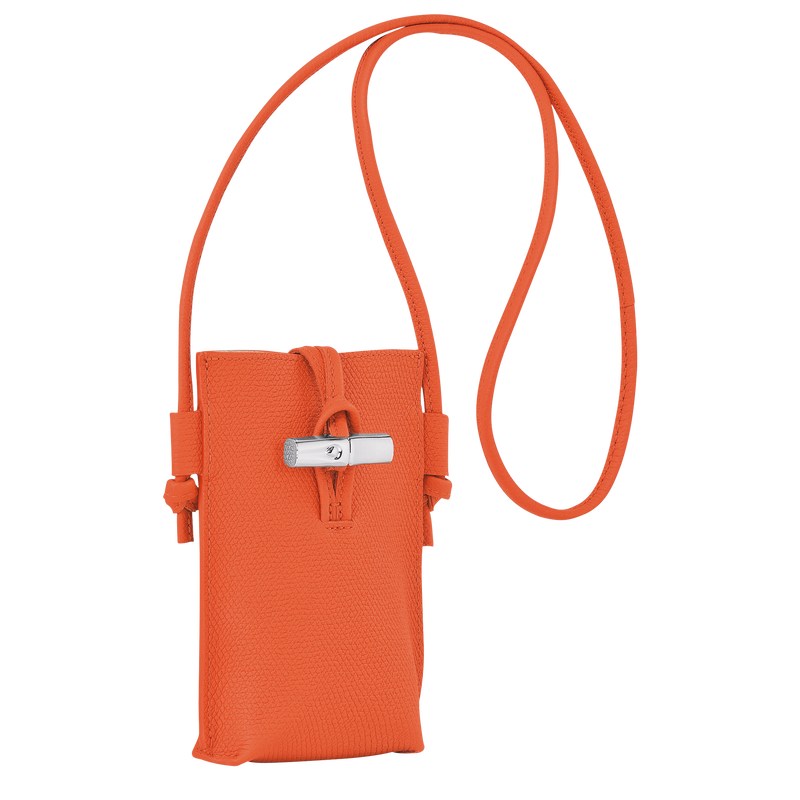 Orange Longchamp Le Roseau Phone case with lace - Leather Women Pouches & Cases | 195820QTX