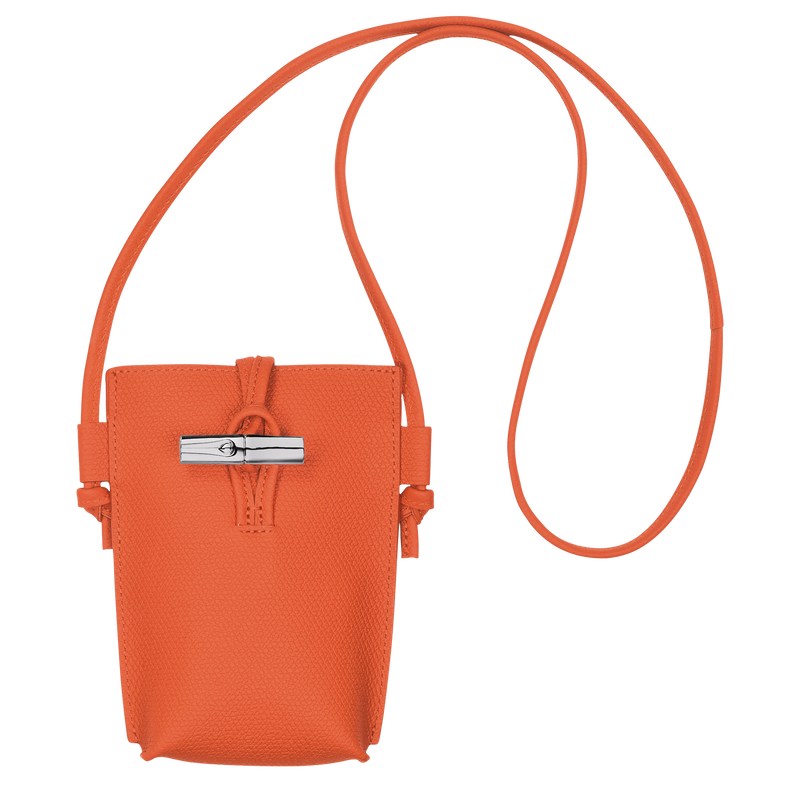 Orange Longchamp Le Roseau Phone case with lace - Leather Women Pouches & Cases | 195820QTX