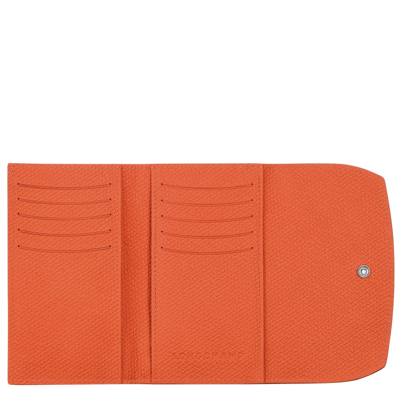 Orange Longchamp Le Roseau - Leather Women Wallets | 624790DZL