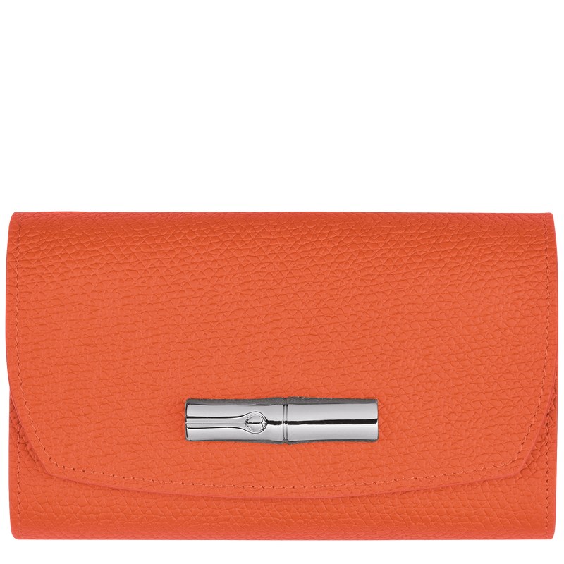 Orange Longchamp Le Roseau - Leather Women Wallets | 624790DZL