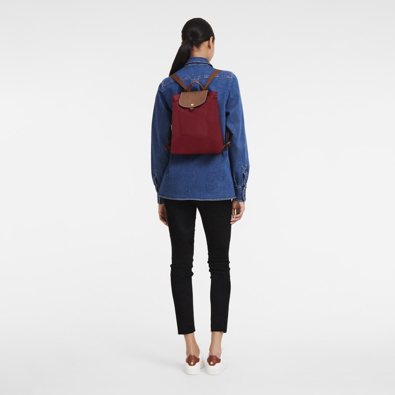 Red Longchamp Le Pliage Original M - Recycled canvas Women Backpacks | 584173BUP