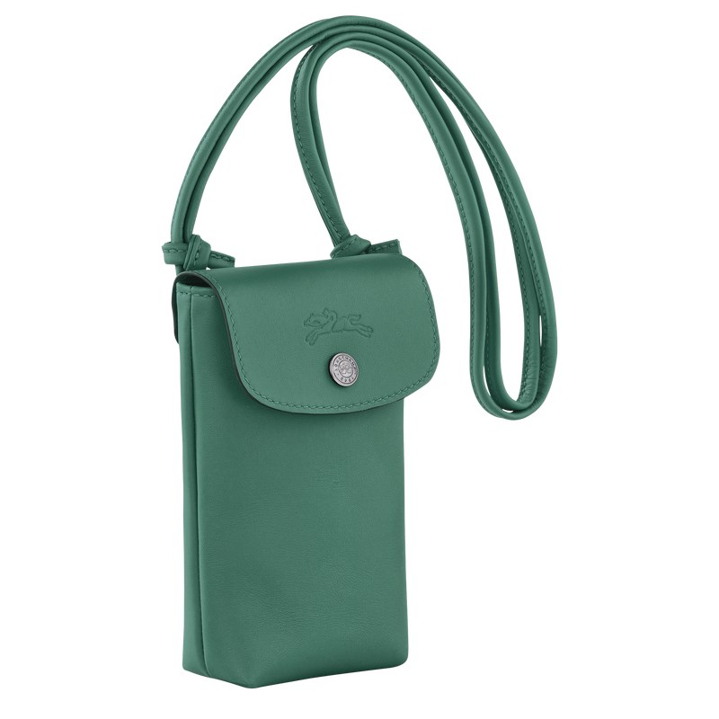 Sage Longchamp Le Pliage Xtra Phone case with leather lace - Leather Women Pouches & Cases | 543716CHZ