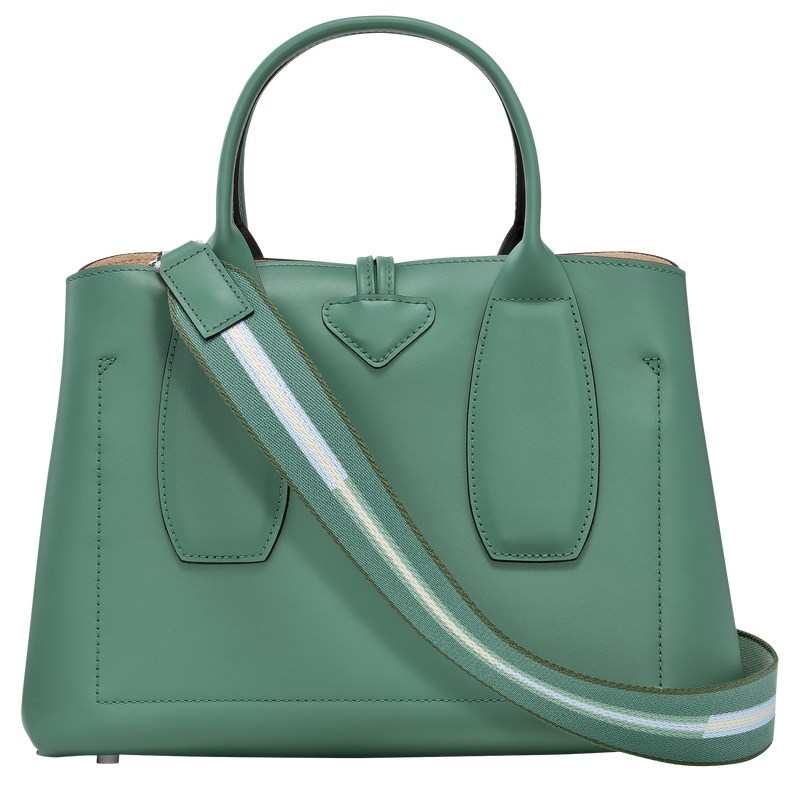 Sage Longchamp Le Roseau M - Leather Women Handbags | 549372PHG