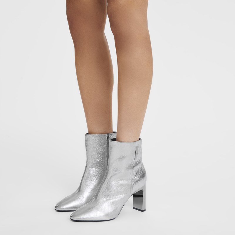 Silvery Longchamp Métal - Leather Women Boots & Booties | 310476KSN