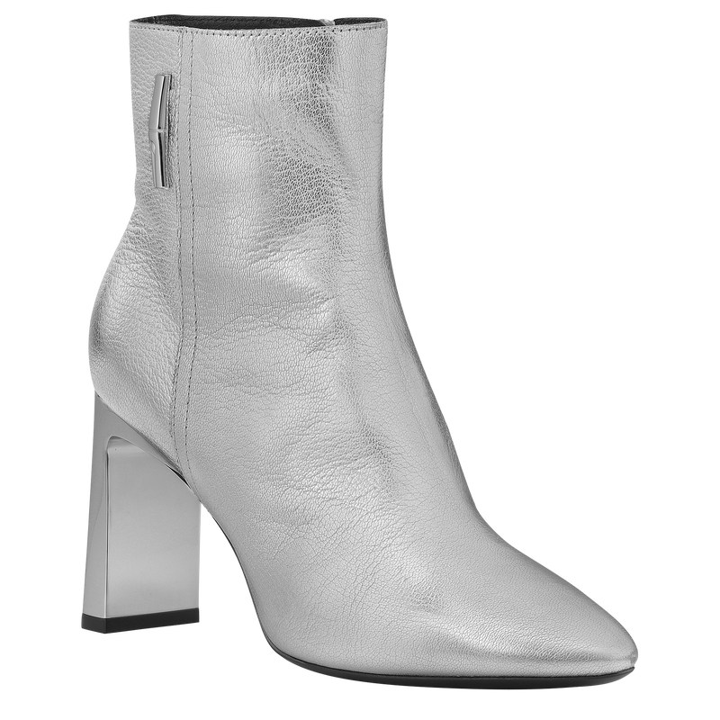 Silvery Longchamp Métal - Leather Women Boots & Booties | 310476KSN