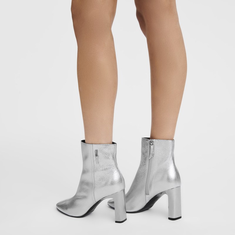 Silvery Longchamp Métal - Leather Women Boots & Booties | 310476KSN