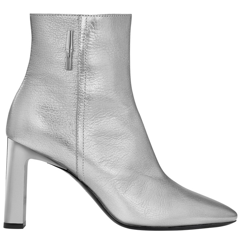 Silvery Longchamp Métal - Leather Women Boots & Booties | 310476KSN