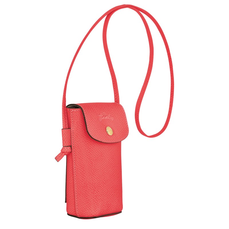 Strawberry Longchamp Épure Phone case with leather lace - Leather Women Pouches & Cases | 784201TSP