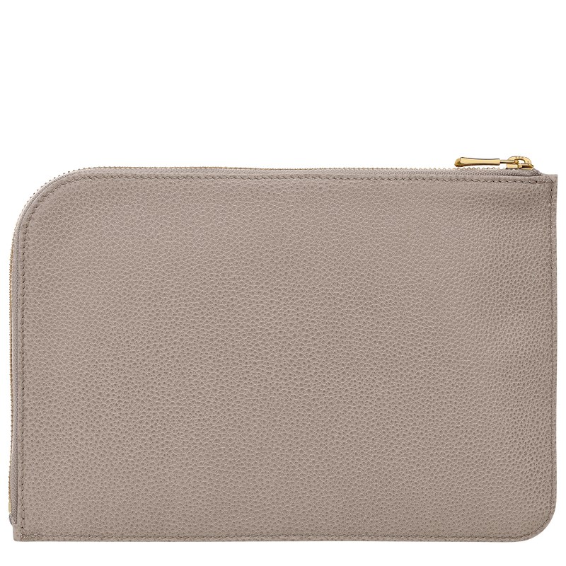 Turtledove Longchamp Le Foulonné Pouch - Leather Women Pouches & Cases | 754608BNW