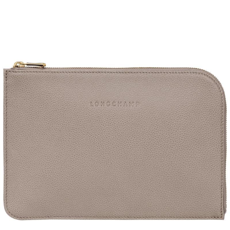 Turtledove Longchamp Le Foulonné Pouch - Leather Women Pouches & Cases | 754608BNW