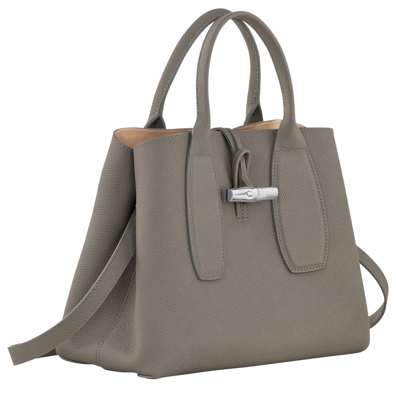 Turtledove Longchamp Le Roseau M - Leather Women Handbags | 462879GVP