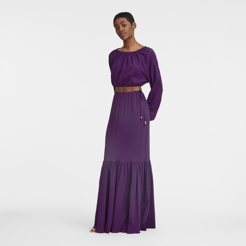 Violet Longchamp Long skirt - Crepe Women Dresses & Skirts | 153890HDA