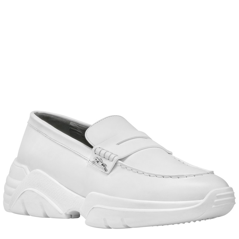 White Longchamp Au Sultan Loafer - Leather Women Loafers | 352798CWD