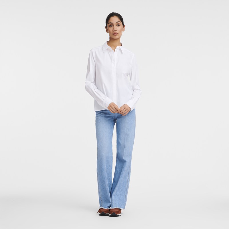 White Longchamp Shirt - Popelin Women Tops & Blouses | 941260RJS