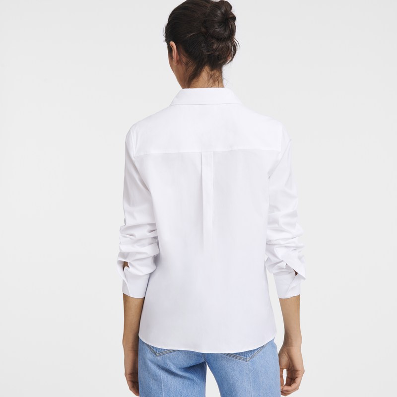 White Longchamp Shirt - Popelin Women Tops & Blouses | 941260RJS