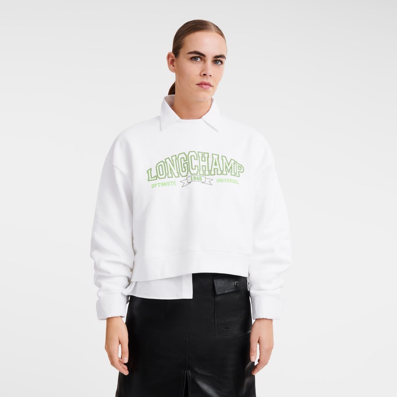 White Longchamp Sweatshirt - Jersey Women Tops & Blouses | 290683VRB